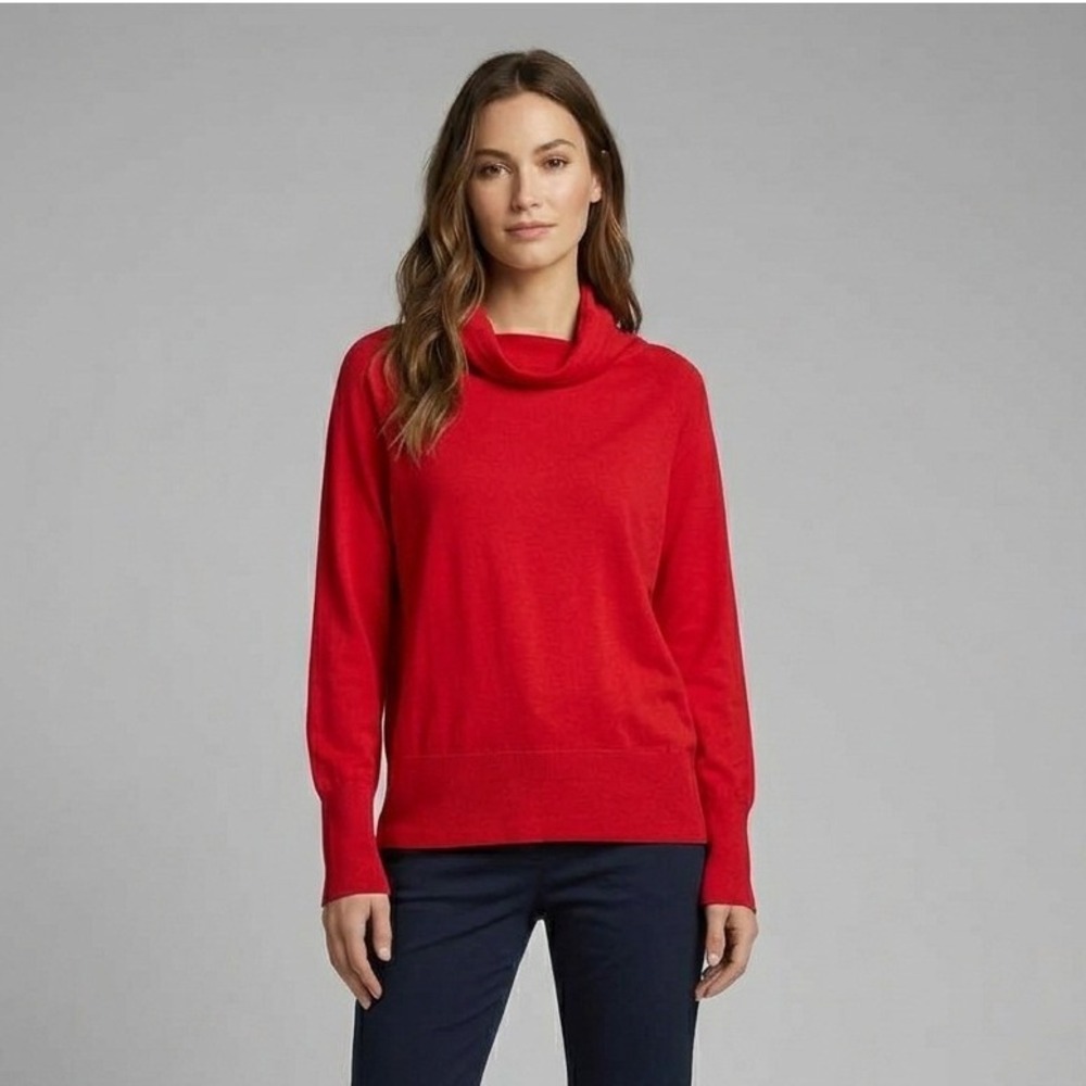 COS Red 100% Wool Hooded Sweater Fine Knit Raglan Pullover Womens Size Small